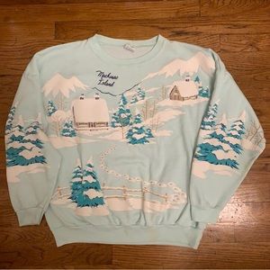 Vintage Winter Scene Sweatshirt - Light Blue